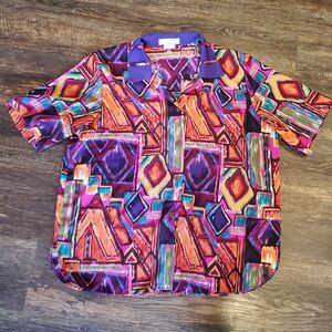 Vintage Nino Wong California Funky Colorful Button Up Size Large 80s